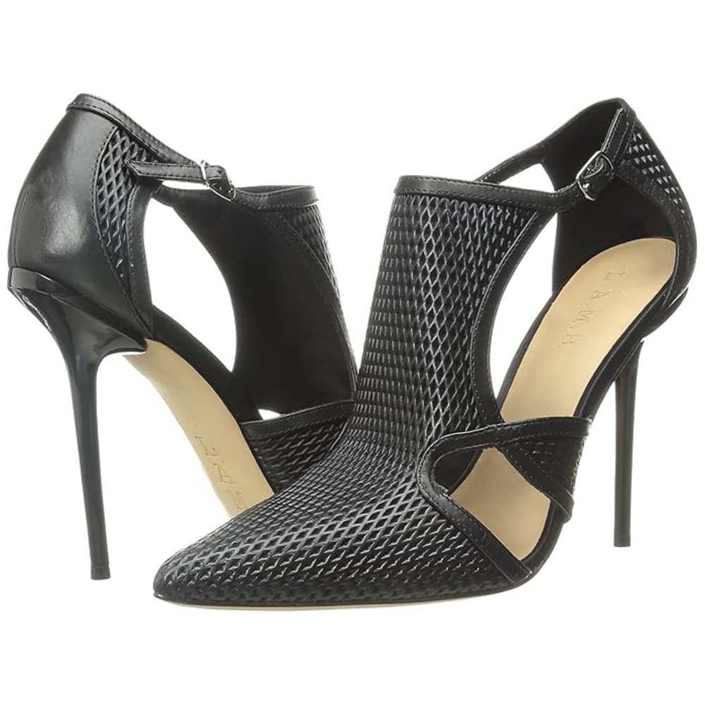 L.A.M.B Patrice Leather Black Pointy Toe Black Heels
